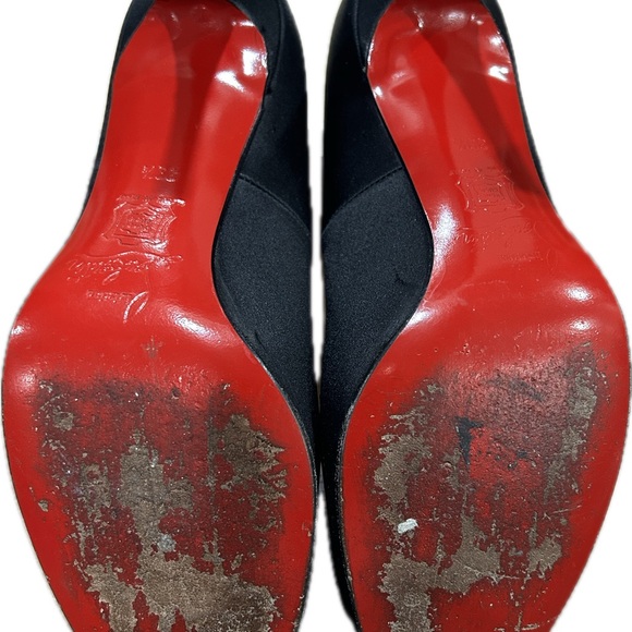 Christian Louboutin Black Round Toe Satin Red Bottoms 39 1/2 88mm - Picture 5 of 10